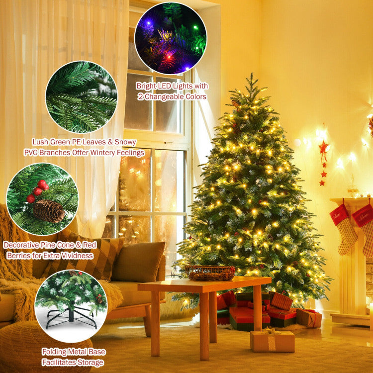 Pre-Lit Artificial Snowy Hinged Christmas Tree with Flash Modes and Multi-Color Lights