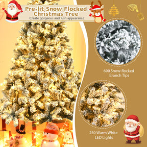 6/7.5/9 Ft Pre-Lit Premium Snow Flocked Artificial  Christmas Tree with Hinged