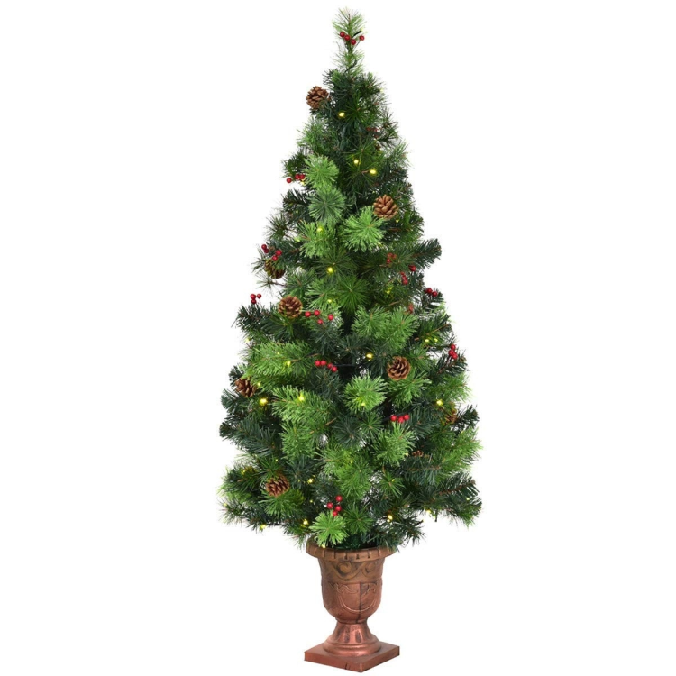 3/5 Feet Pre-lit LED Christmas Tree with Red Berries and Pine Cones