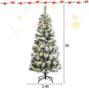 5/6/7.5/8 Feet Pre-lit Realistic Snow Flocked Christmas Tree with 9 Lighting Modes