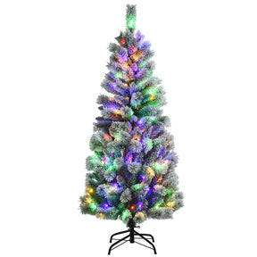 5/6/7.5/8 Feet Pre-lit Realistic Snow Flocked Christmas Tree with 9 Lighting Modes
