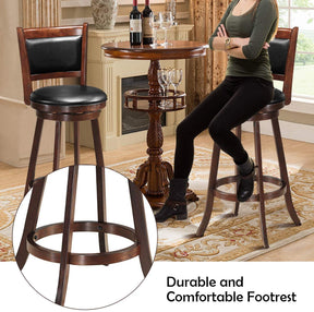 Set of 2 Bar Stools 360 Degree Swivel Accent Wooden Counter Height Dining Chairs with Cushioned Seat