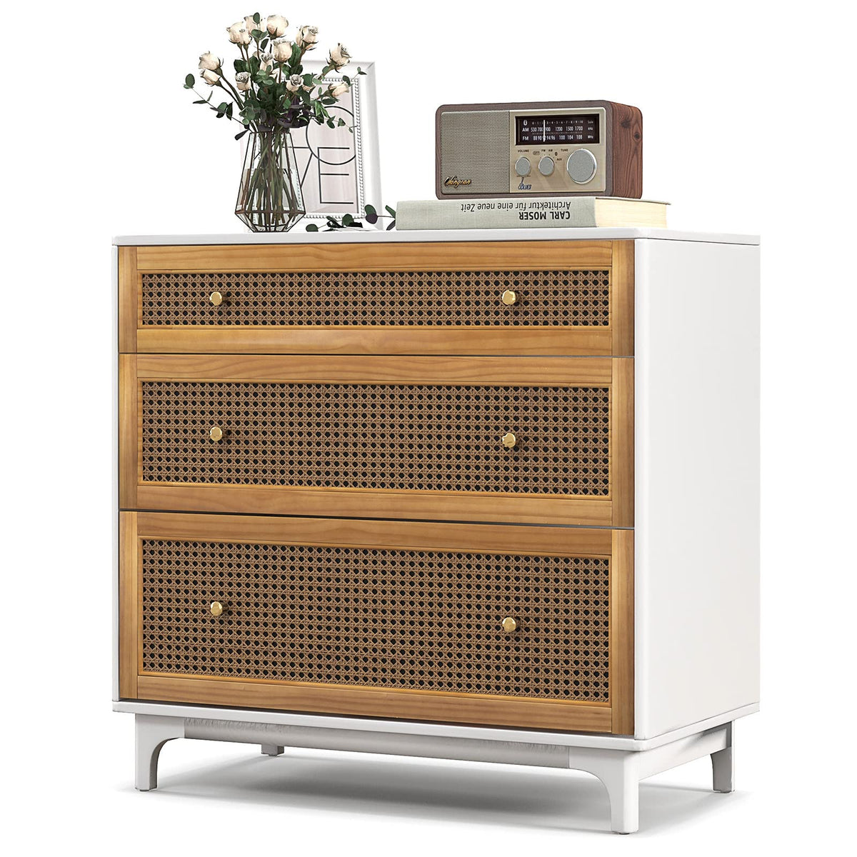 Giantex 3-Drawer Dresser, Rattan Drawer Chest