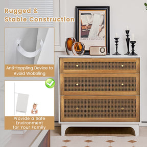 Giantex 3-Drawer Dresser, Rattan Drawer Chest