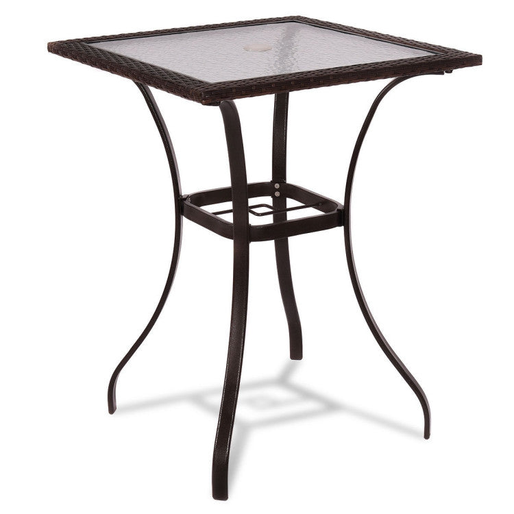 28.5" Rattan Edge Square Glass Patio Bar Table for Outdoor
