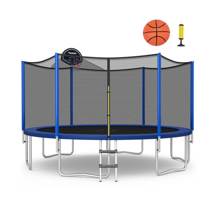 12/14/15/16 Feet Recreational Trampoline with Enclosure Net for Outdoor Patio