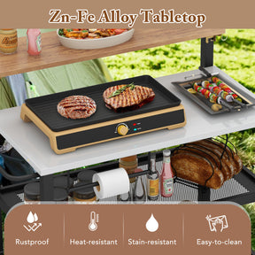 Rolling Bar Cart with Flip-up Table and Hooks for Kitchen