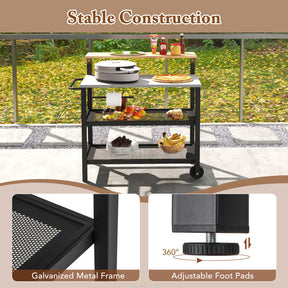 Rolling Bar Cart with Flip-up Table and Hooks for Kitchen