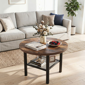 Round Coffee Table, 2-Tier Modern Circular Center Table with Storage Shelf