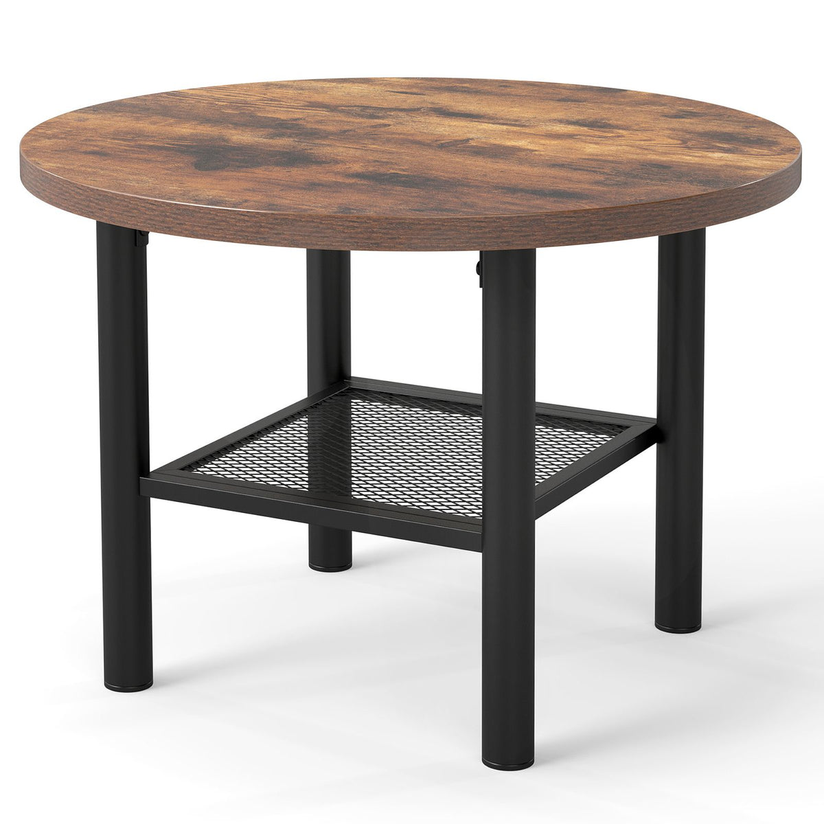 Round Coffee Table, 2-Tier Modern Circular Center Table with Storage Shelf