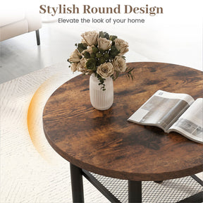 Round Coffee Table, 2-Tier Modern Circular Center Table with Storage Shelf