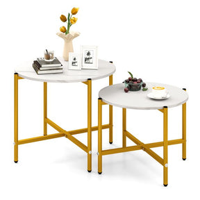 Round Coffee Table Set of 2, 55cm & 65cm Nesting Coffee Tables with Heavy-Duty Metal Frame