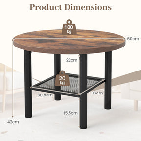 Round Coffee Table, 2-Tier Modern Circular Center Table with Storage Shelf