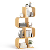 4-Tier S-Shaped Bamboo Bookcase with 4 Open Cubes for Living Room