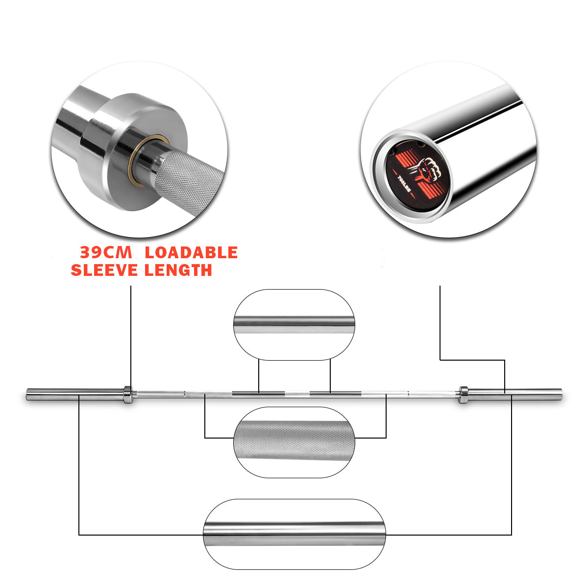 2.2m Olympic Weight Straight Bar for Home Gym