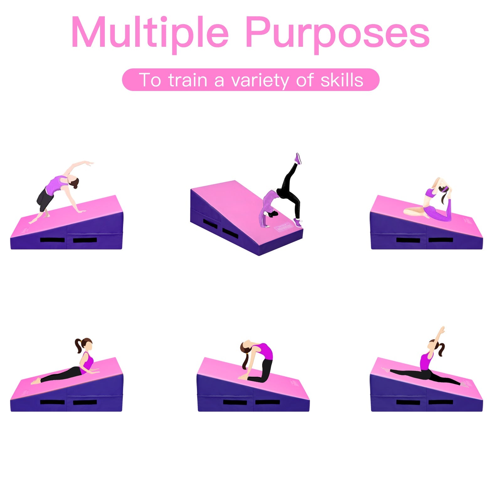 Incline Gymnastics Mat, Gym Fitness Skill Shape Tumbling Mat with Carrying Handles