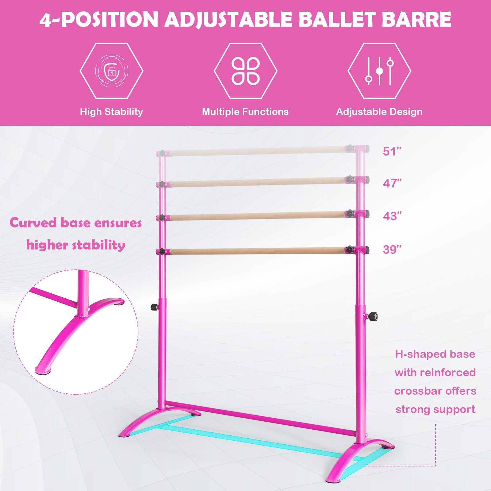 130 cm Ballet Barre Bar, Freestanding Exquisite Beech Wood Dancing Bar