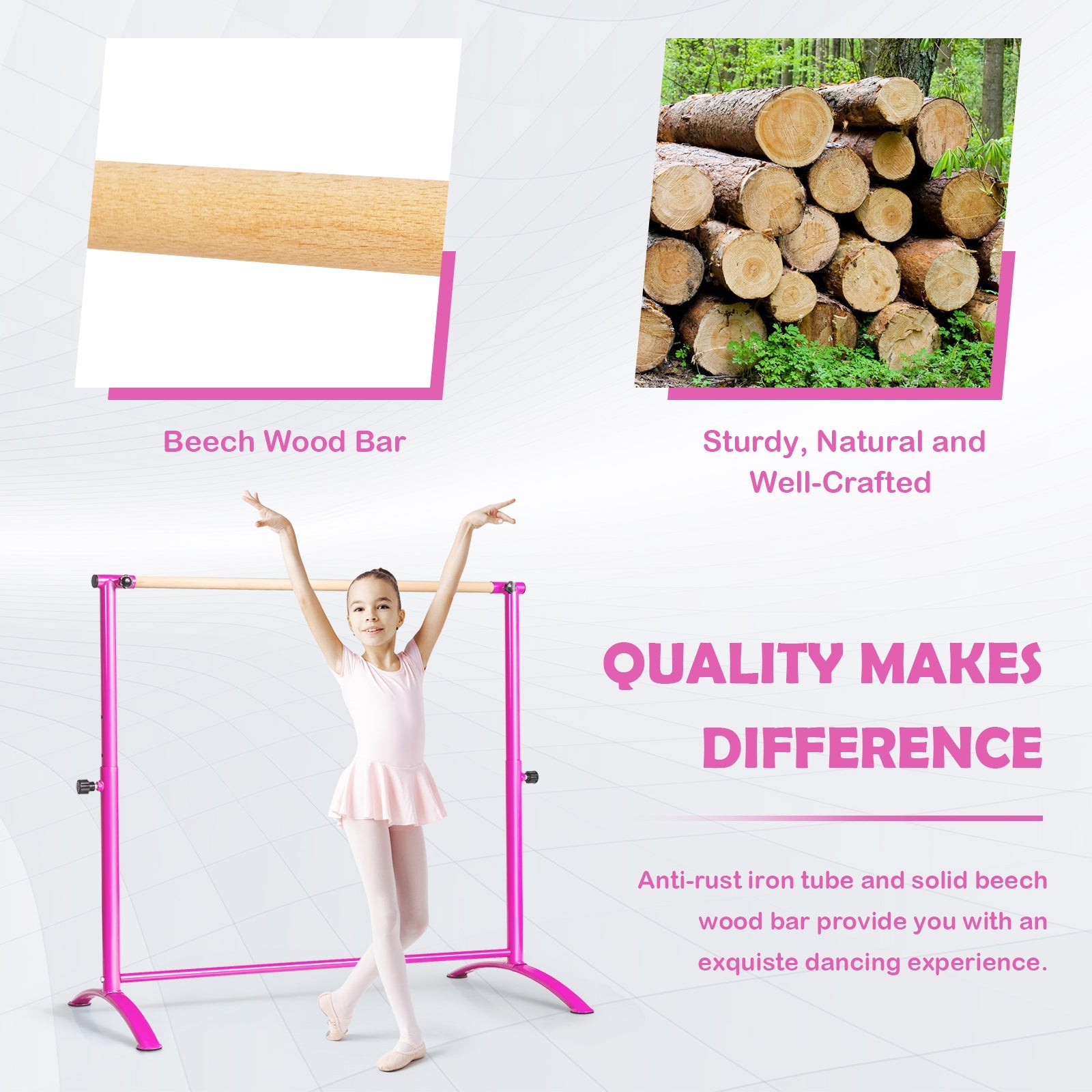 130 cm Ballet Barre Bar, Freestanding Exquisite Beech Wood Dancing Bar