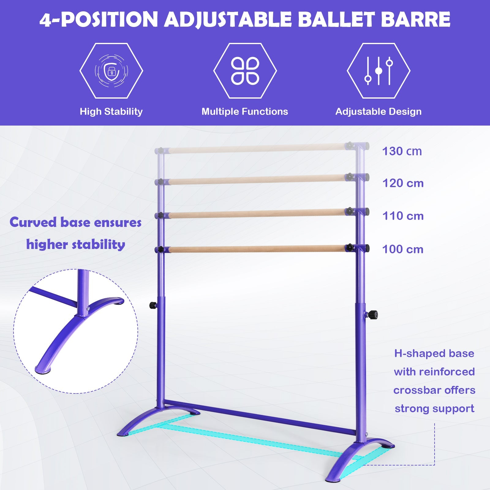 130 cm Ballet Barre Bar, Freestanding Dancing Bar W/ 4-Position Adjustable Height