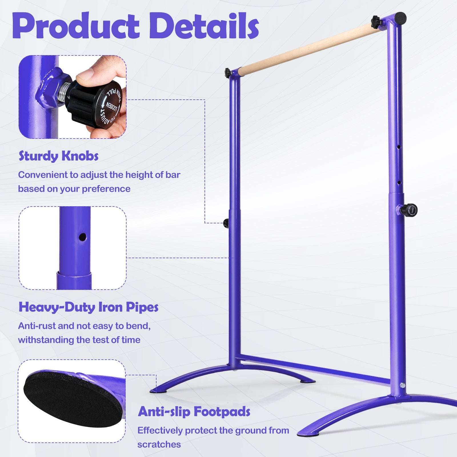 130 cm Ballet Barre Bar, Freestanding Dancing Bar W/ 4-Position Adjustable Height