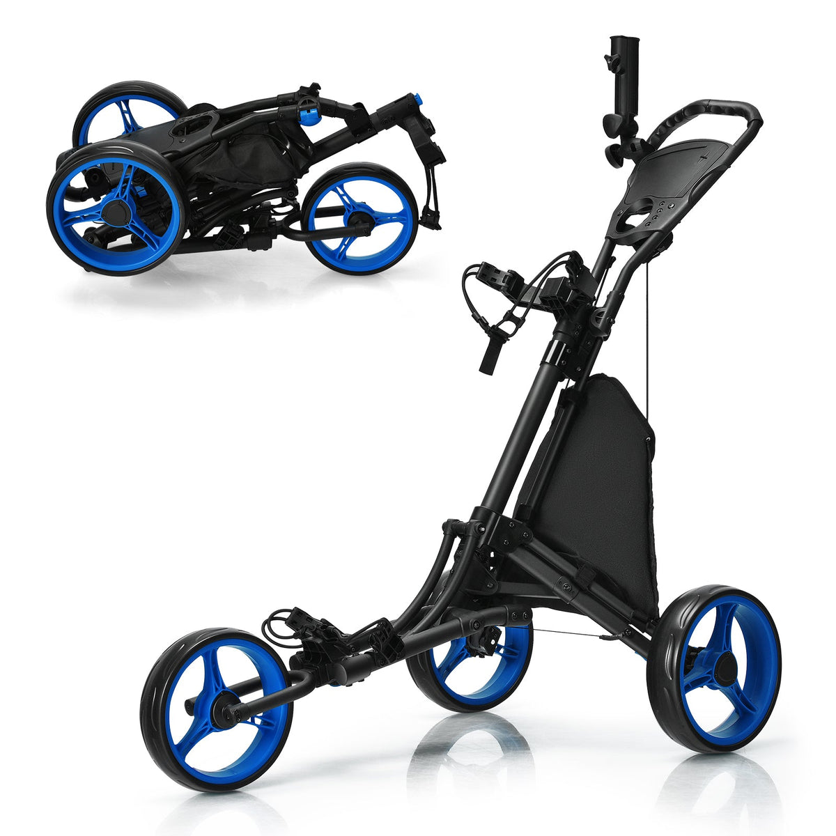 3 Wheel Golf Push Cart, Quick Folding Golf Walking Push Cart