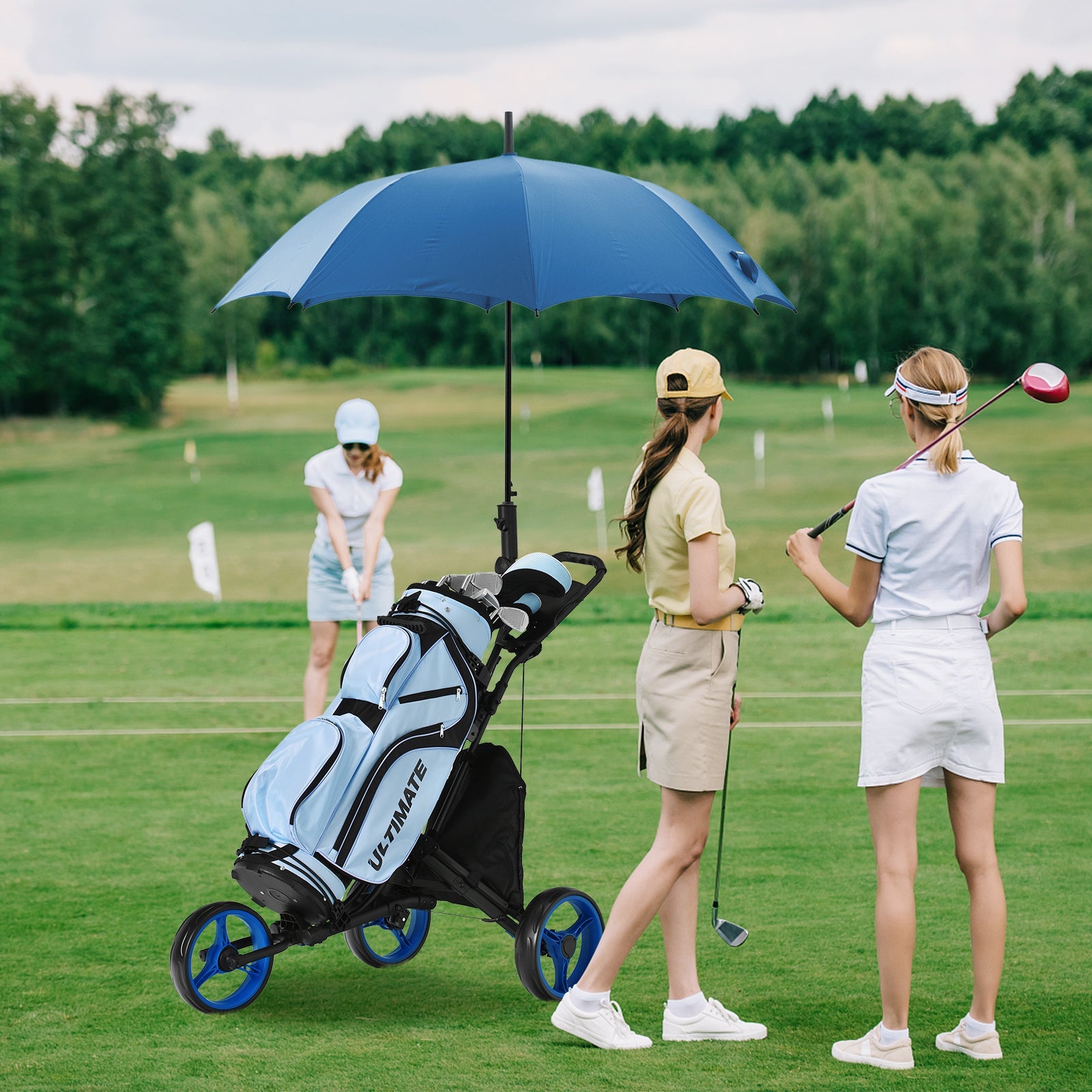 3 Wheel Golf Push Cart, Quick Folding Golf Walking Push Cart