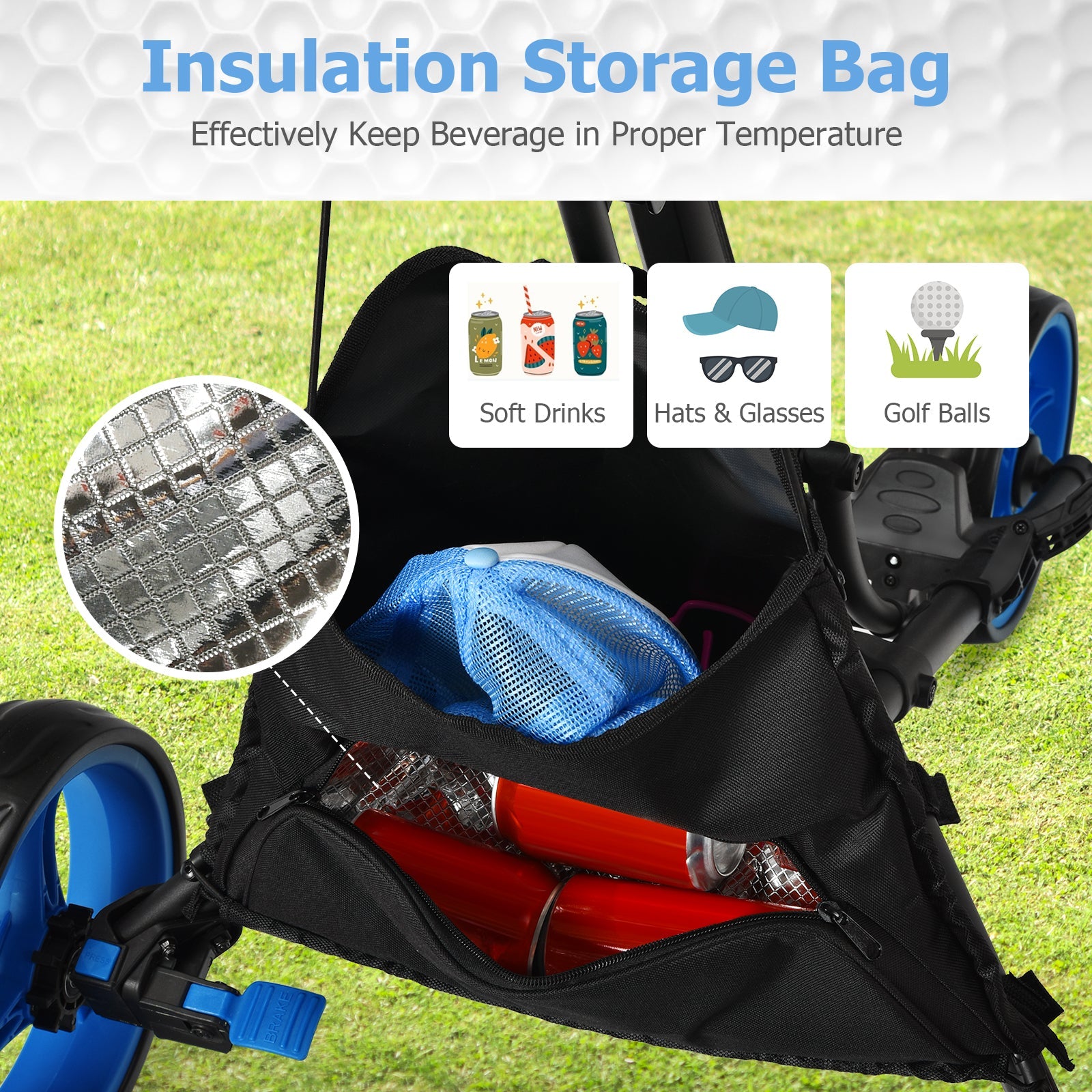 3 Wheel Golf Push Cart, Quick Folding Golf Walking Push Cart