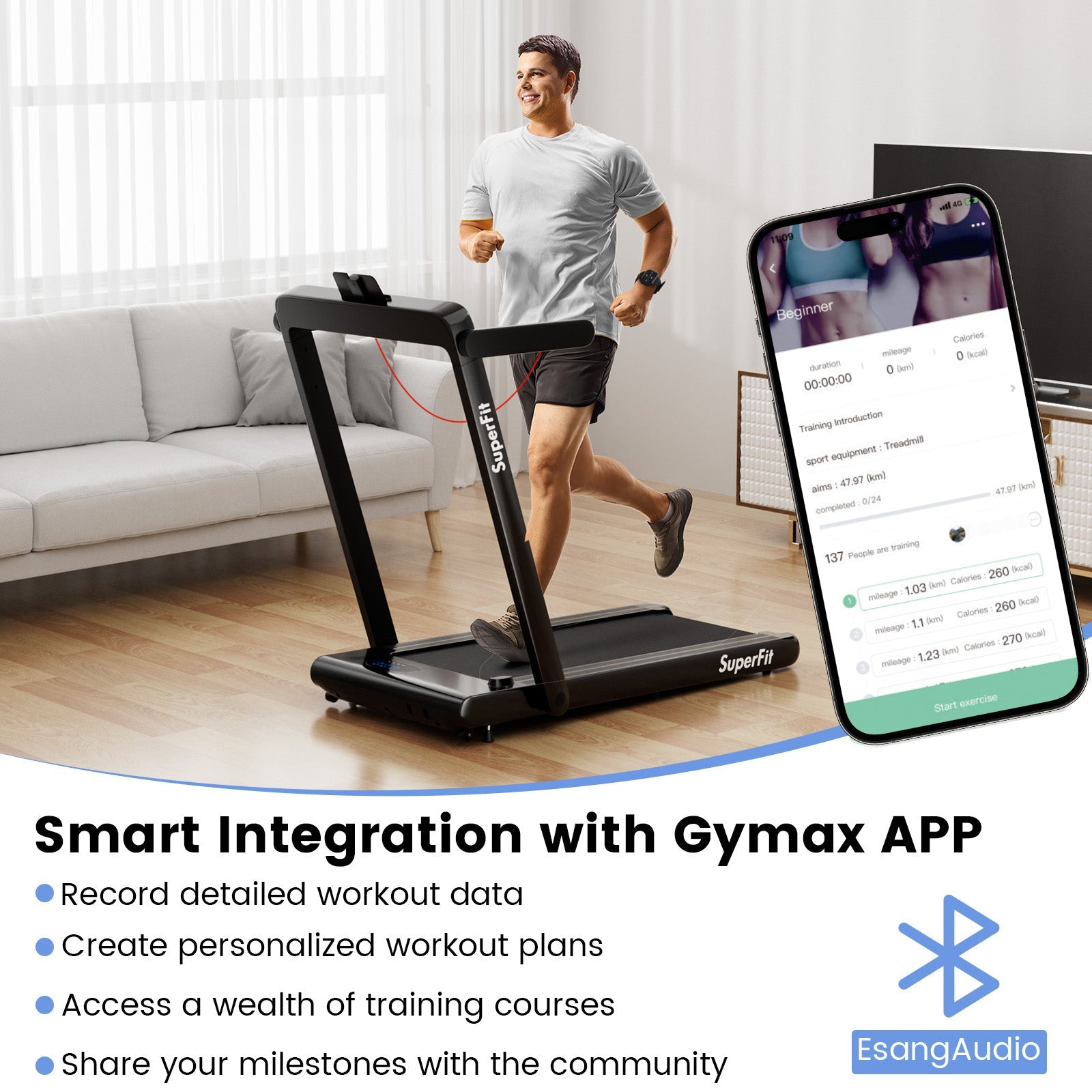 Electric Running Machine with LED Display & Workout APP for Home
