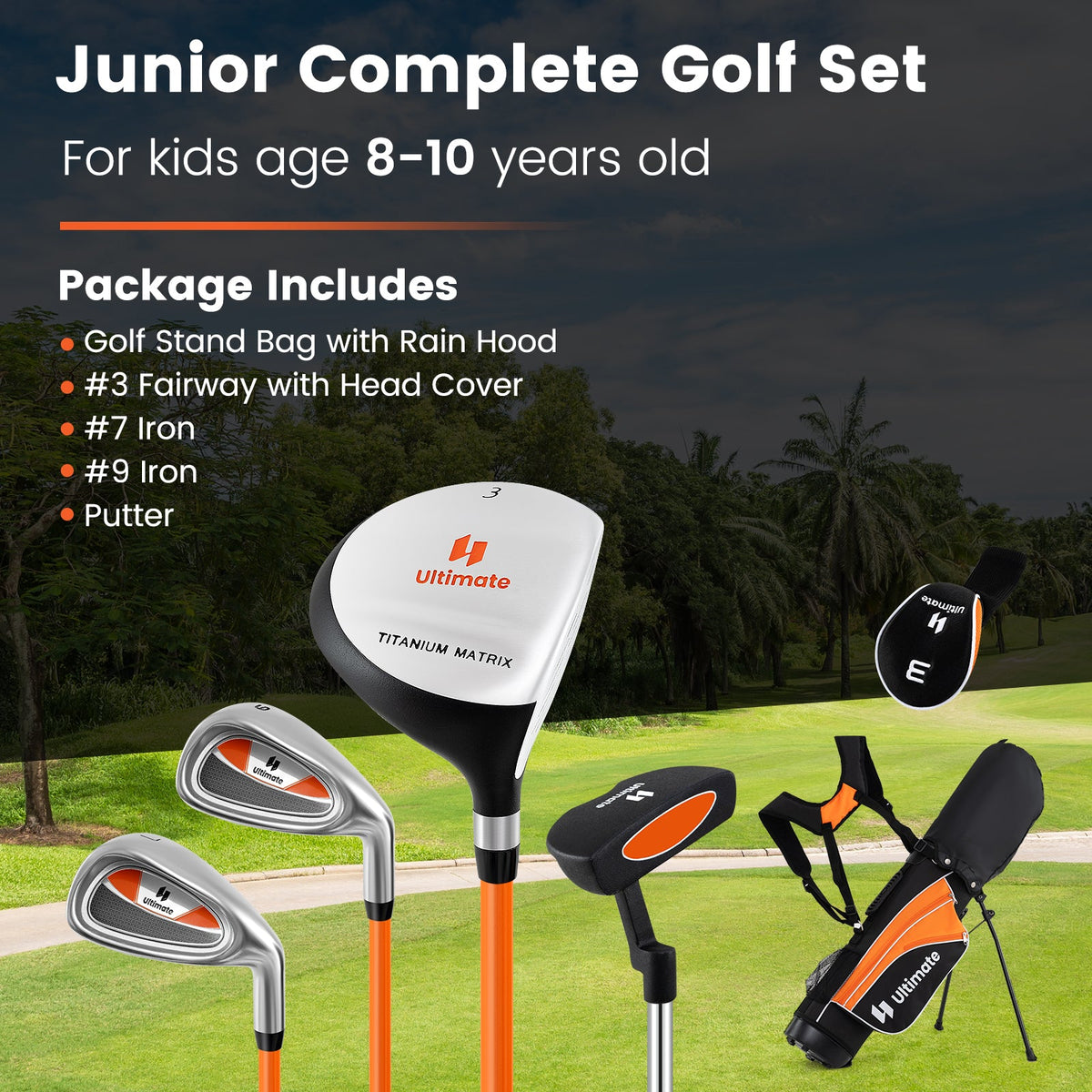 Kids Complete Golf Clubs Set, Right Handed Golf Club Set for Boys & Girls Aged 8-10 Years
