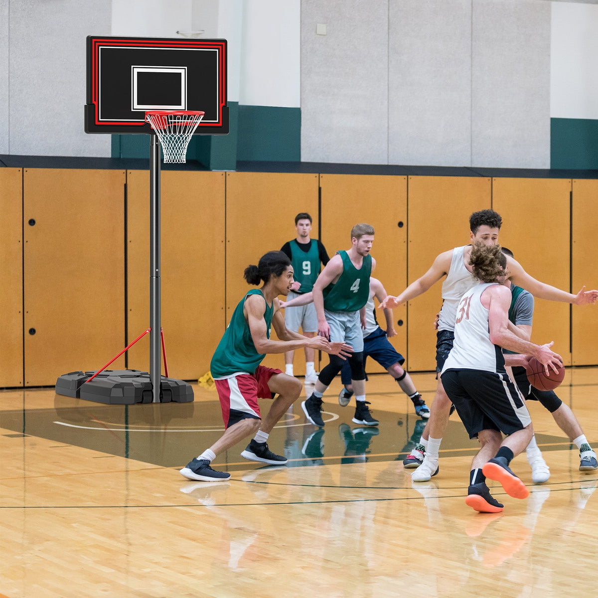 Portable Basketball Hoop with with 110cm Shatterproof Backboard and Wheels
