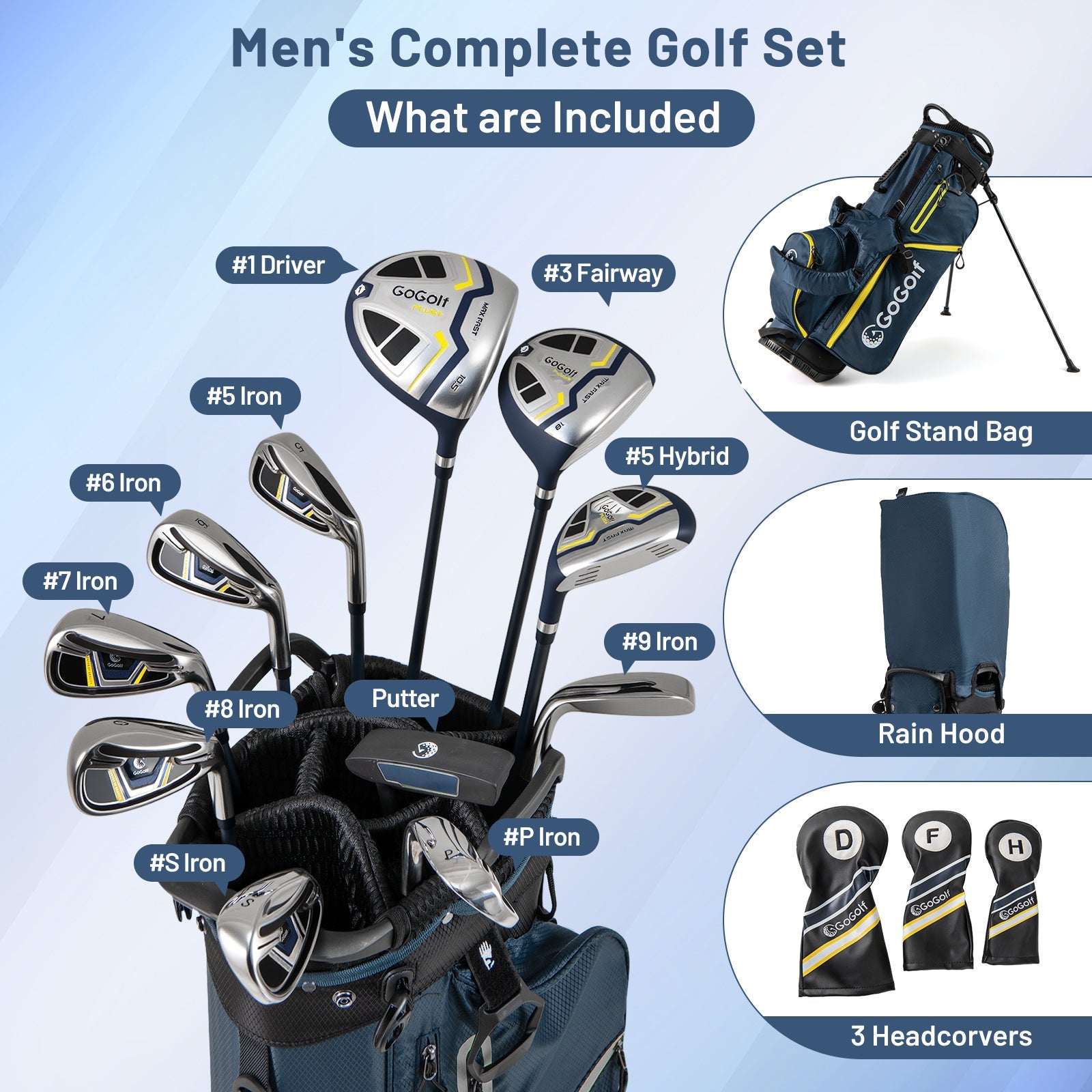 Complete Golf Club Set for Men with Stand Bag