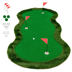Golf Putting Green, 300 x 150 cm Golf Practice Mat with 3 Holes, Cups & Flags