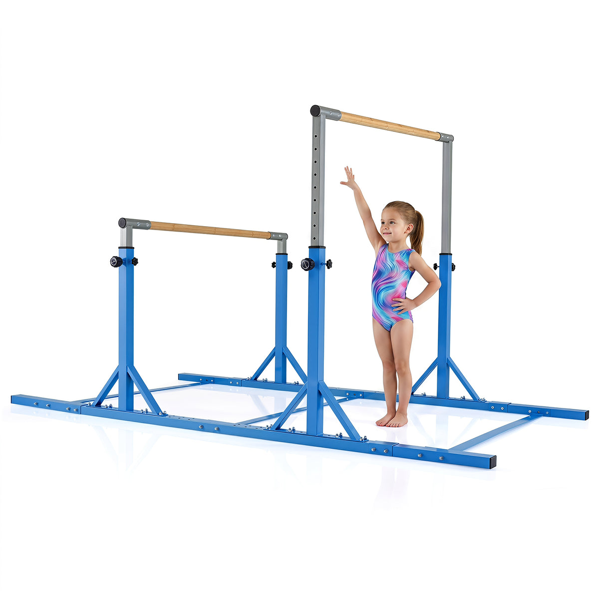 Double Horizontal Bars for Kids, 8 FT Junior Gymnastic Parallel Bars with 13-Level Adjustable Heights & 6-Level Adjustable Width