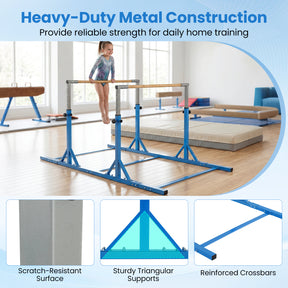 Double Horizontal Bars for Kids, 8 FT Junior Gymnastic Parallel Bars with 13-Level Adjustable Heights & 6-Level Adjustable Width