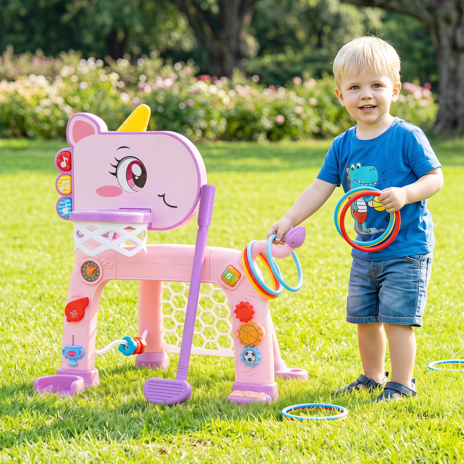 Dinosaur Toddler Basketball Hoop & Soccer Ball Activity Center