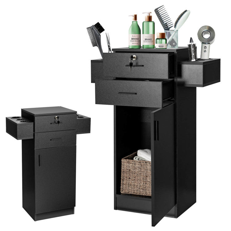 Salon Station Storage Cabinet with 6 Hair Dryer Holders and Drawers for Hair Stylist