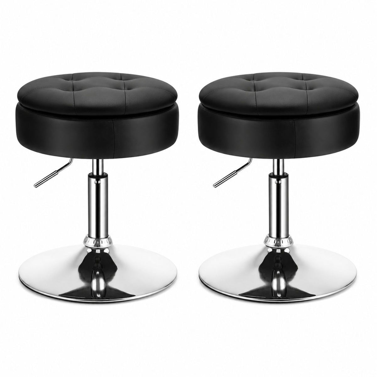 Vanity Stool with Storage, 360° Swivel PU Leather Vanity Chair, 50-66cm Height Adjustable Makeup Stool with Flipped Lid