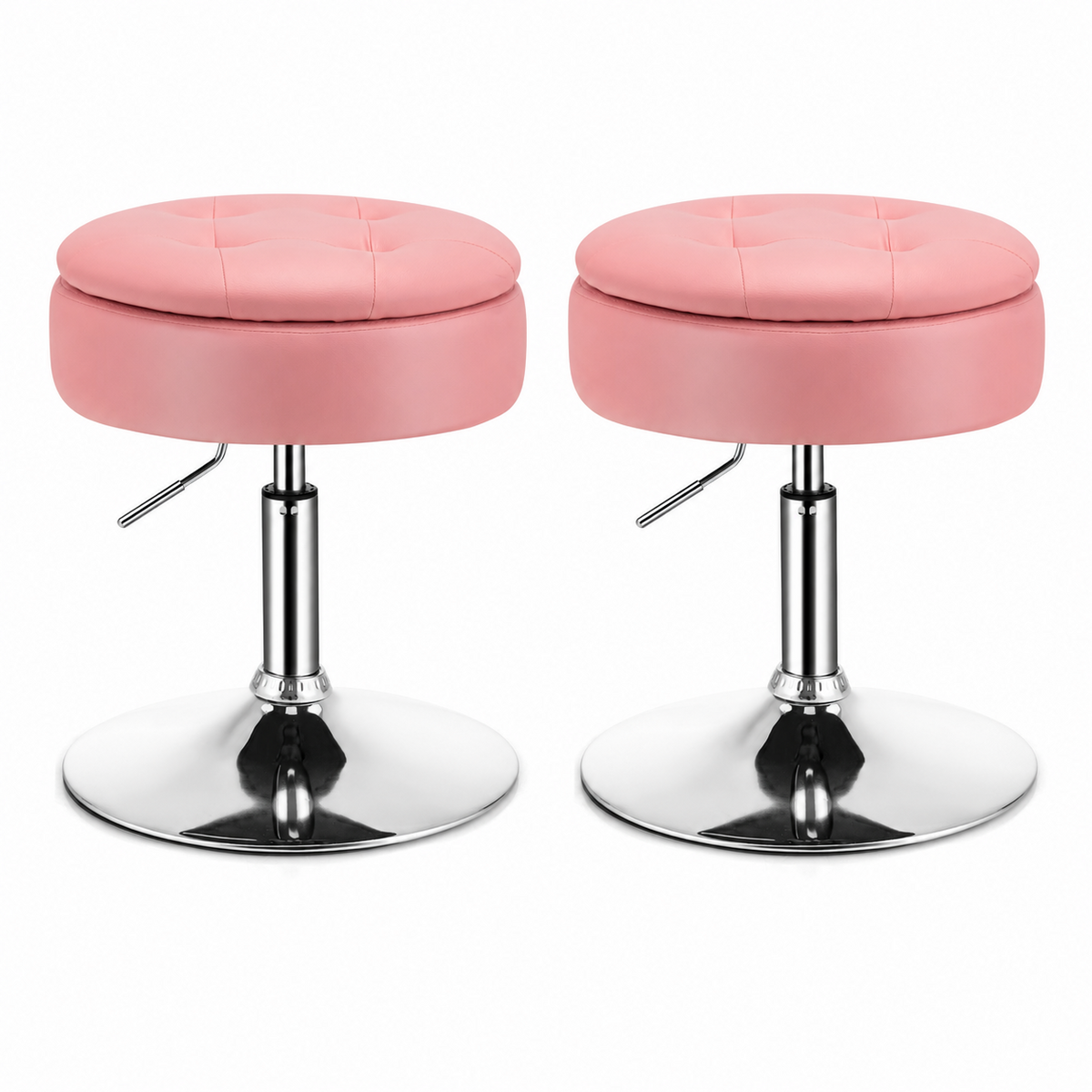 Vanity Stool with Storage, 360° Swivel PU Leather Vanity Chair, 50-66cm Height Adjustable Makeup Stool with Flipped Lid