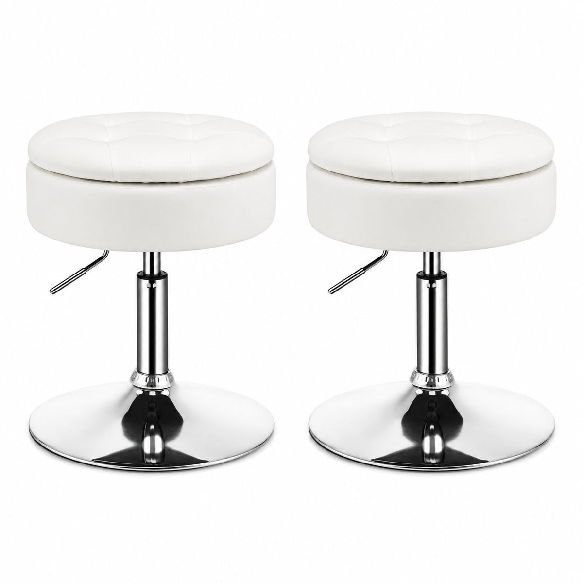 Vanity Stool with Storage, 360° Swivel PU Leather Vanity Chair, 50-66cm Height Adjustable Makeup Stool with Flipped Lid