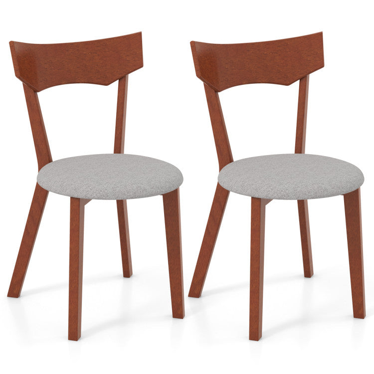 Set of 2 Wooden Dining Chairs Mid-Century Modern Kitchen Side Chairs with Curved Back and Cushioned Seat
