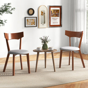 Set of 2 Wooden Dining Chairs Mid-Century Modern Kitchen Side Chairs with Curved Back and Cushioned Seat