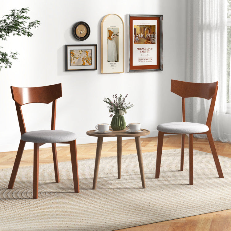 Set of 2 Wooden Dining Chairs Mid-Century Modern Kitchen Side Chairs with Curved Back and Cushioned Seat