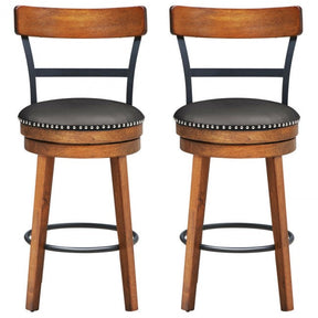Set of 2 25.5 Inches 360-Degree Swivel Bar Stools Counter Height Dining Chair with Leather Padded Seat