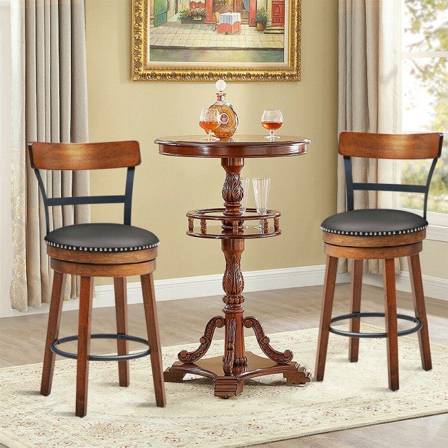 Set of 2 25.5 Inches 360-Degree Swivel Bar Stools Counter Height Dining Chair with Leather Padded Seat