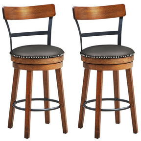 Set of 2 25.5 Inches 360-Degree Swivel Bar Stools Counter Height Dining Chair with Leather Padded Seat