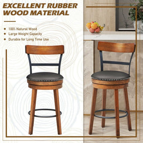 Set of 2 25.5 Inches 360-Degree Swivel Bar Stools Counter Height Dining Chair with Leather Padded Seat