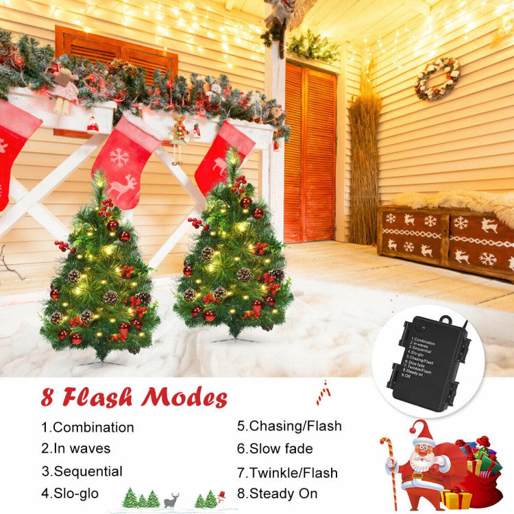 Set of 2 29 Inch Battery Powered Pre-lit Pathway Holiday Christmas Trees