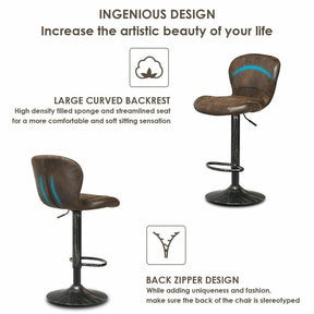 2-Pack Retro Swivel Bar Stools with Backrest & Footrest, Hot-stamping Bar Chairs PU Leather Counter Stools