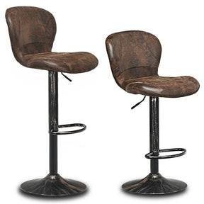 2-Pack Retro Swivel Bar Stools with Backrest & Footrest, Hot-stamping Bar Chairs PU Leather Counter Stools