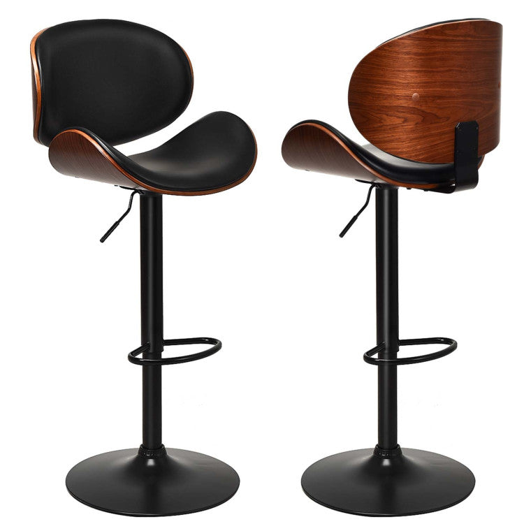 Set of 2 Bar Stools 360-degree Swivel Adjustable Barstools PU Leather Seat Dining Chairs with Curved Footrest